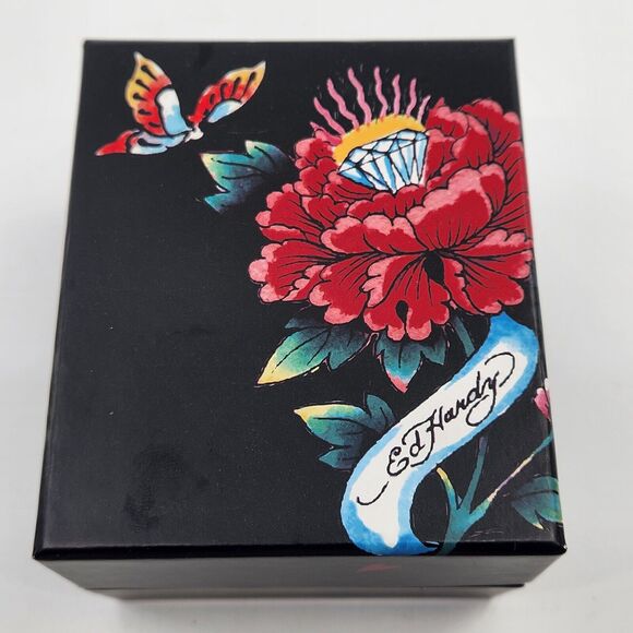 Ed Hardy Quartz Skull Butterfly Rose Leather Purple Watch Japanese Mvmt 3ATM HTF - Picture 4 of 16